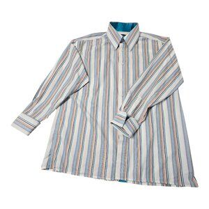 Knockout Dress Shirt 2X French cuffs 100% Cotton Blue, White and Black Stripes